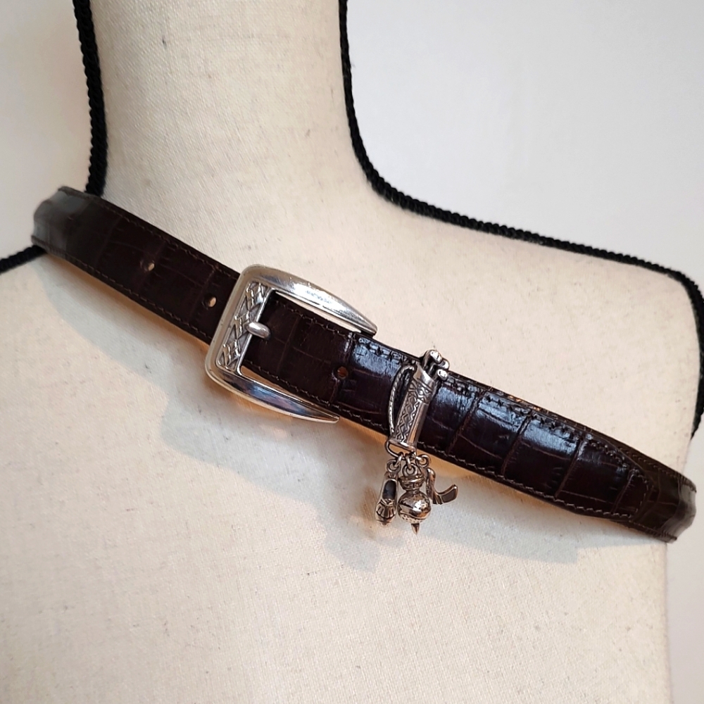 Brighton Women's Faux Alligator Leather Golf Charm Belt Brown Silver Tone M/L - Picture 7 of 9